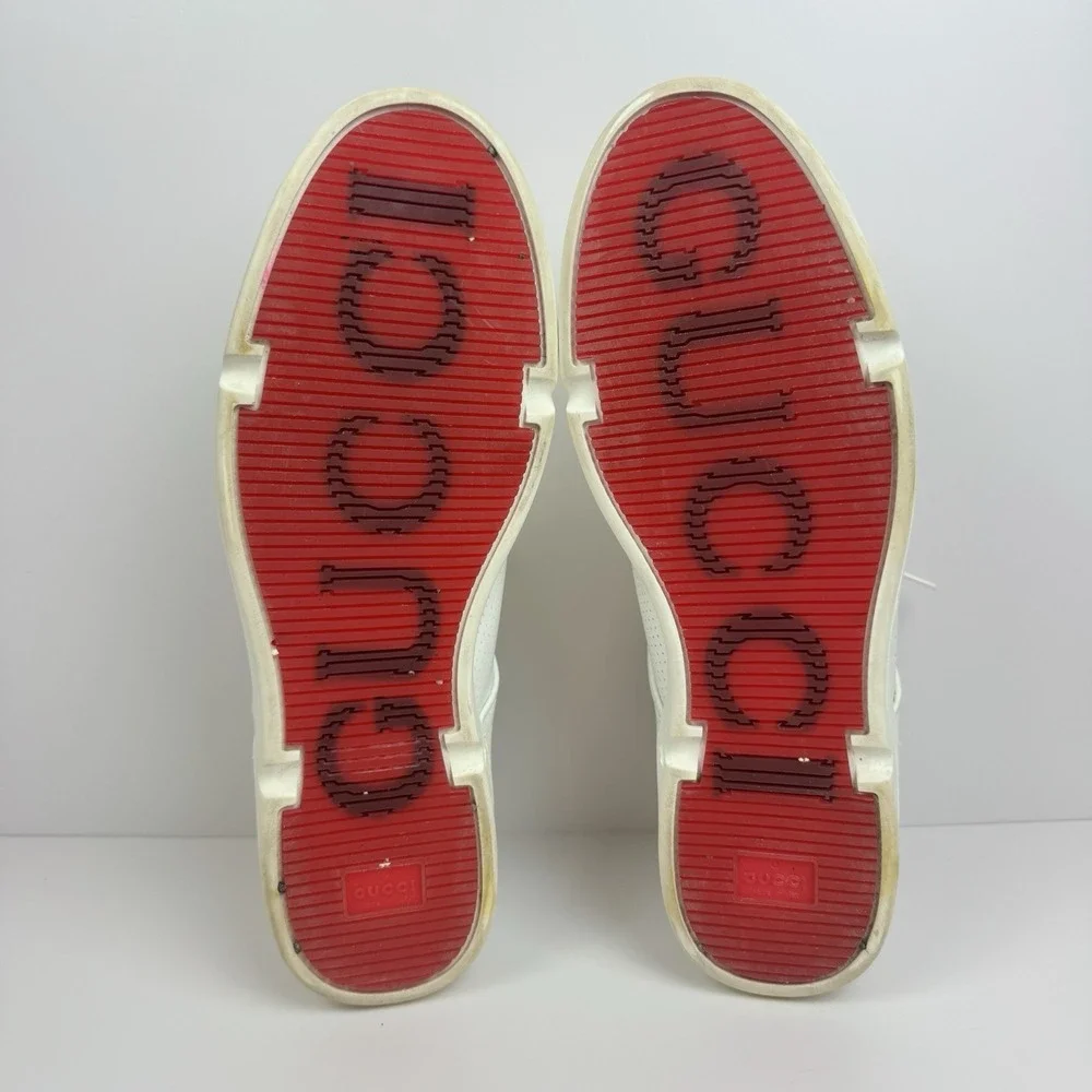 Auth Gucci Sneakers Men's GG Leather White PRAGA 212452 Shoes 7.5 G US 8 Eu 41.5